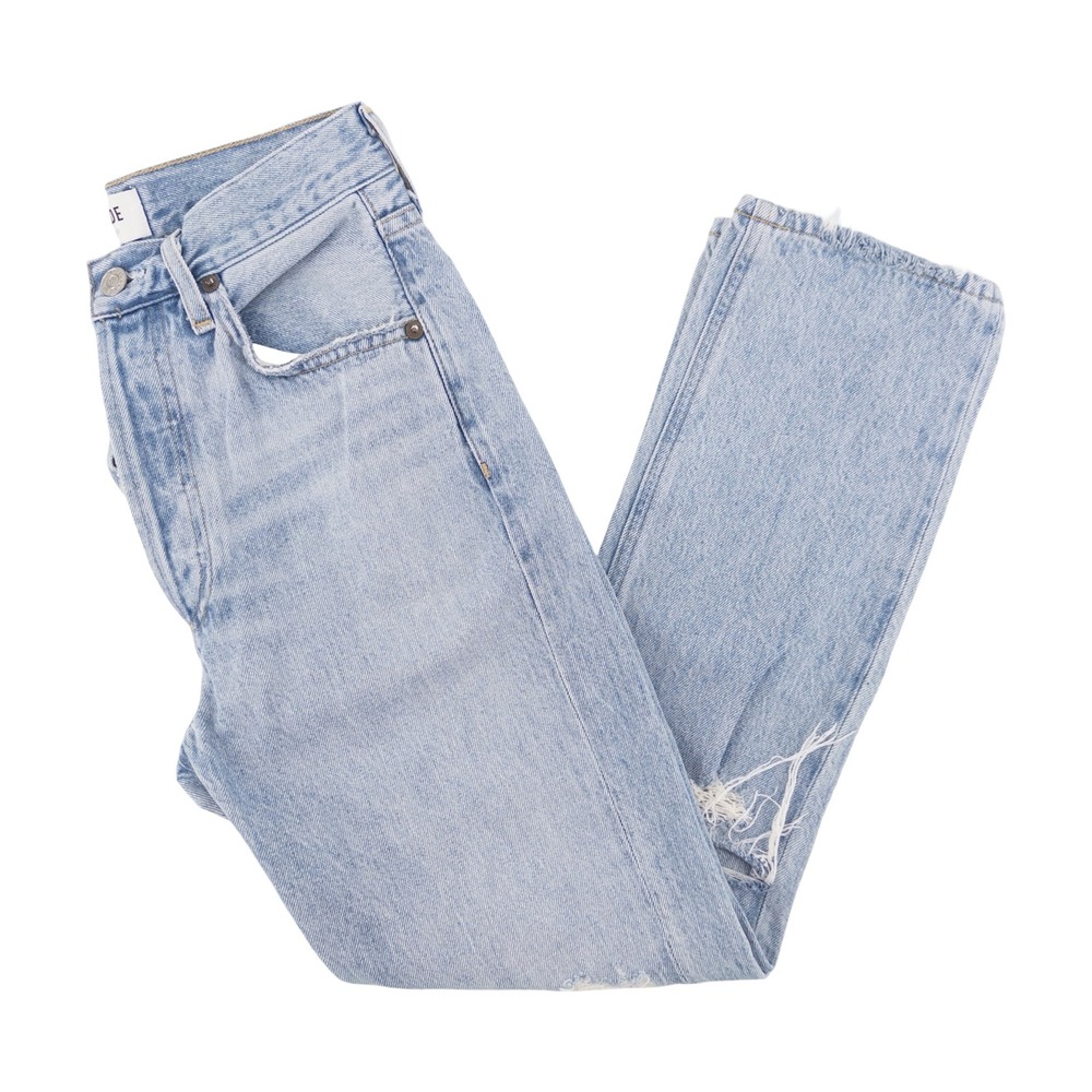AGOLDE Womens 24 Riley High Rise Straight Crop Light Wash Distressed Jeans Denim
